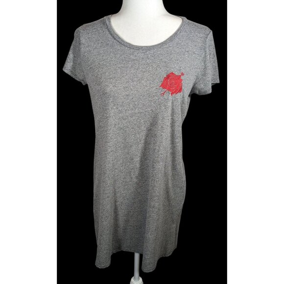 Lauren Mochi Beverly Hills Grey T-Shirt Dress With Red Floral Embroidery - Picture 1 of 5